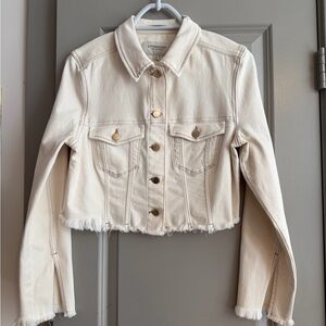 Liverpool Cream Cropped Denim Jacket with Raw Hem